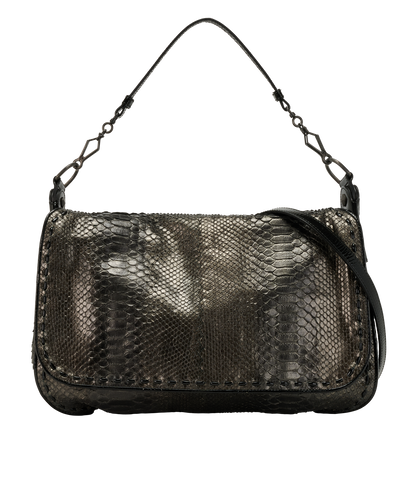 Vintage Large Flap Bag, &pound;395, Handbags, Brown, Leather/Python, Front view